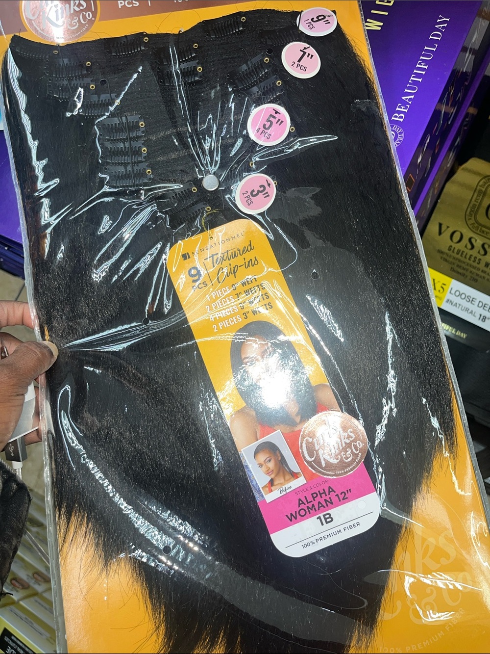 Textured Clip-In Hair Extensions - Black - Premium Fiber - Picture 4 of 5
